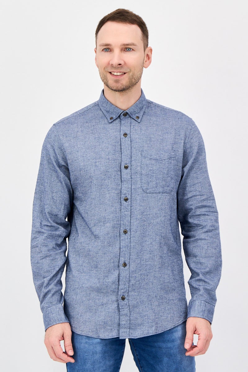 JACK & JONES Men Regular Fit Heather Long Sleeve Casual Shirt, Faded Blue - Image 1